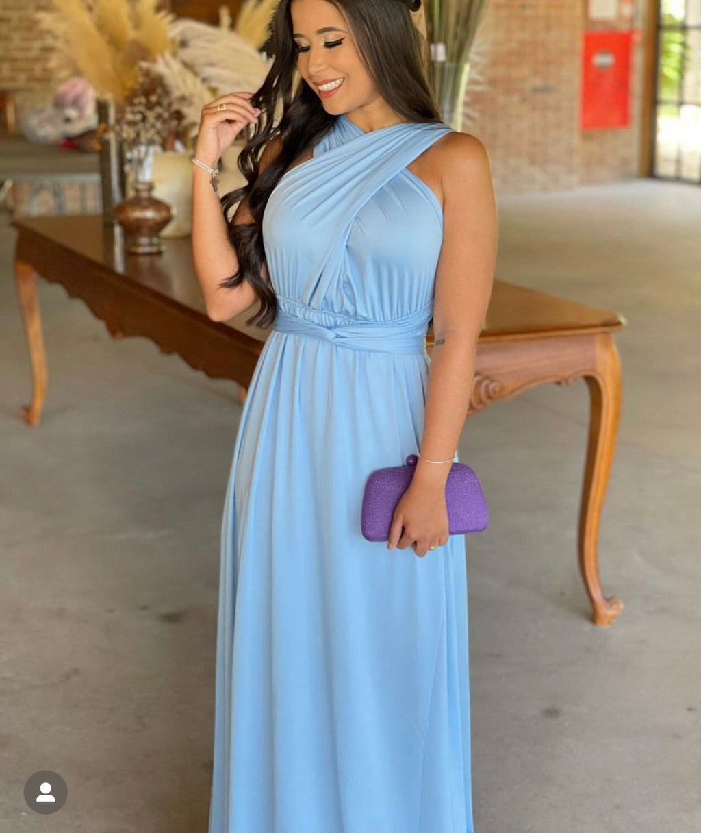 Vestido longo azul serenity madrinha multiformas 15 em 1