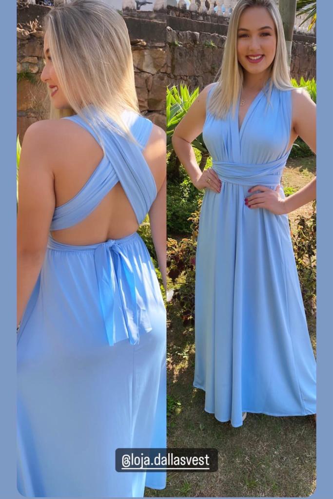 Vestido longo azul serenity madrinha multiformas 15 em 1