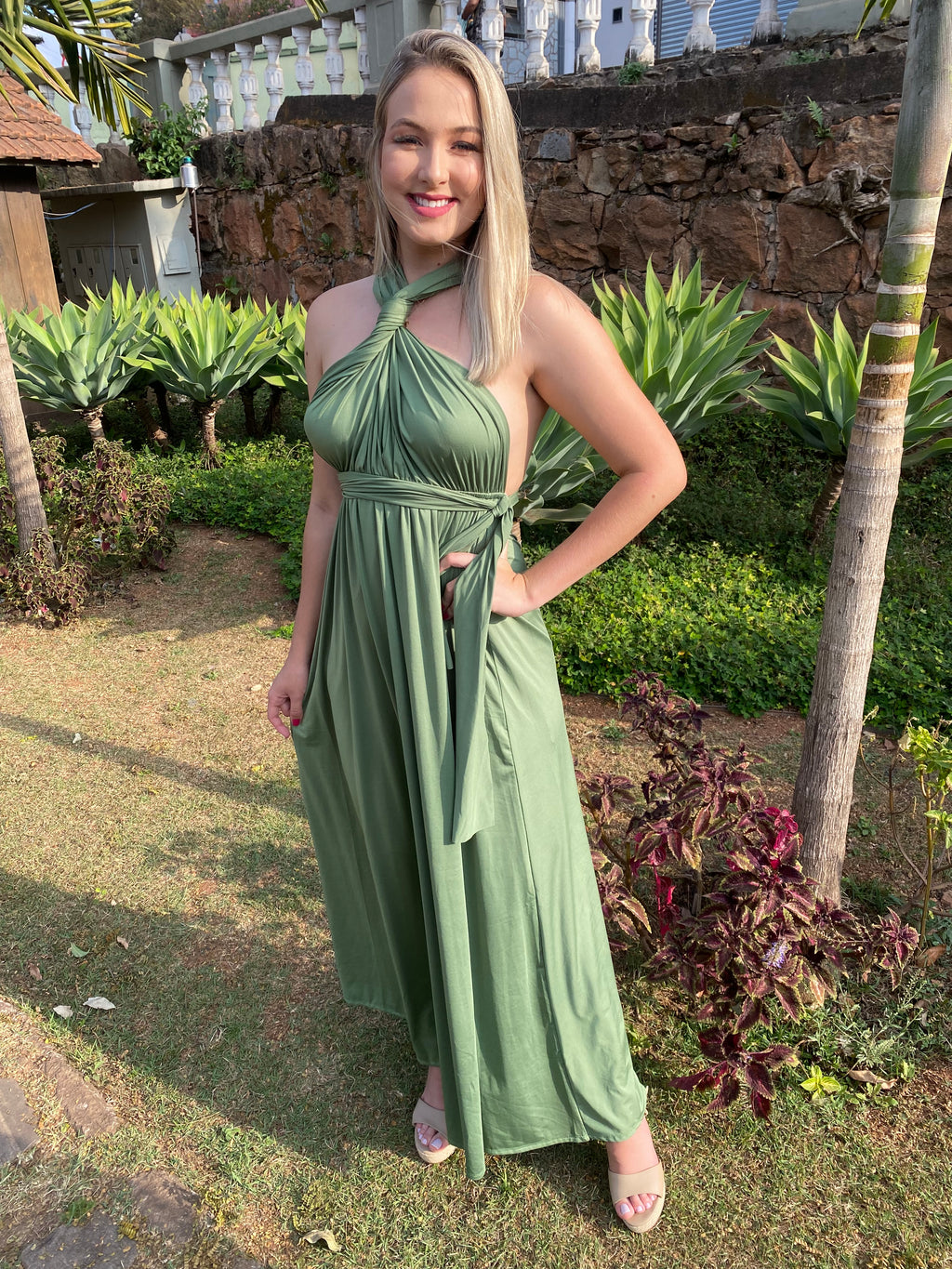Vestido longo verde olivia madrinhs KAMYLLE