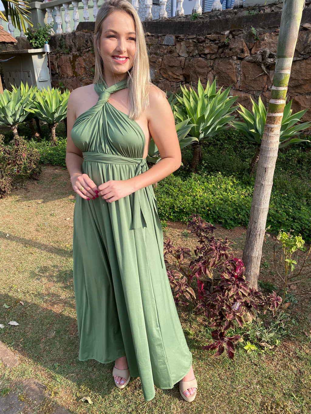 Vestido longo verde olivia madrinhs KAMYLLE