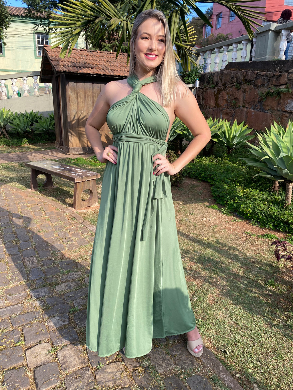 Vestido longo verde olivia madrinhs KAMYLLE