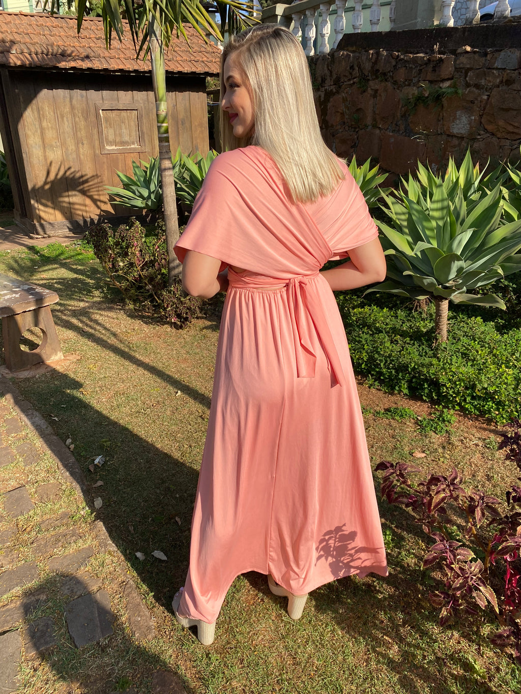 Vestido longo rosa rose madrinha multiformas 15 em 1