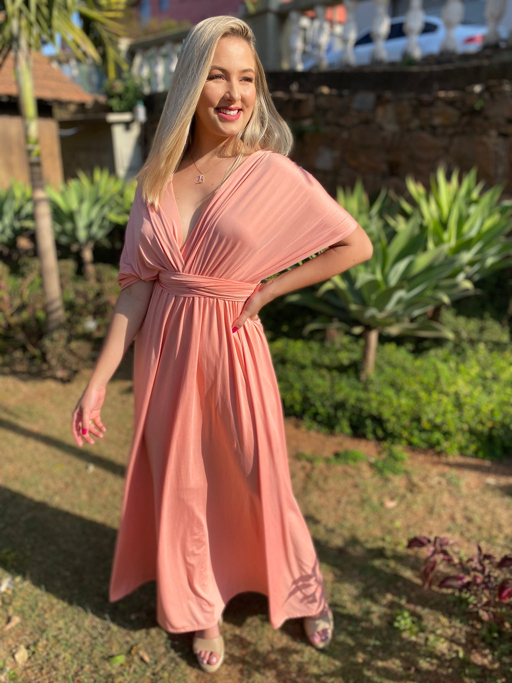 Vestido longo rosa rose madrinha multiformas 15 em 1