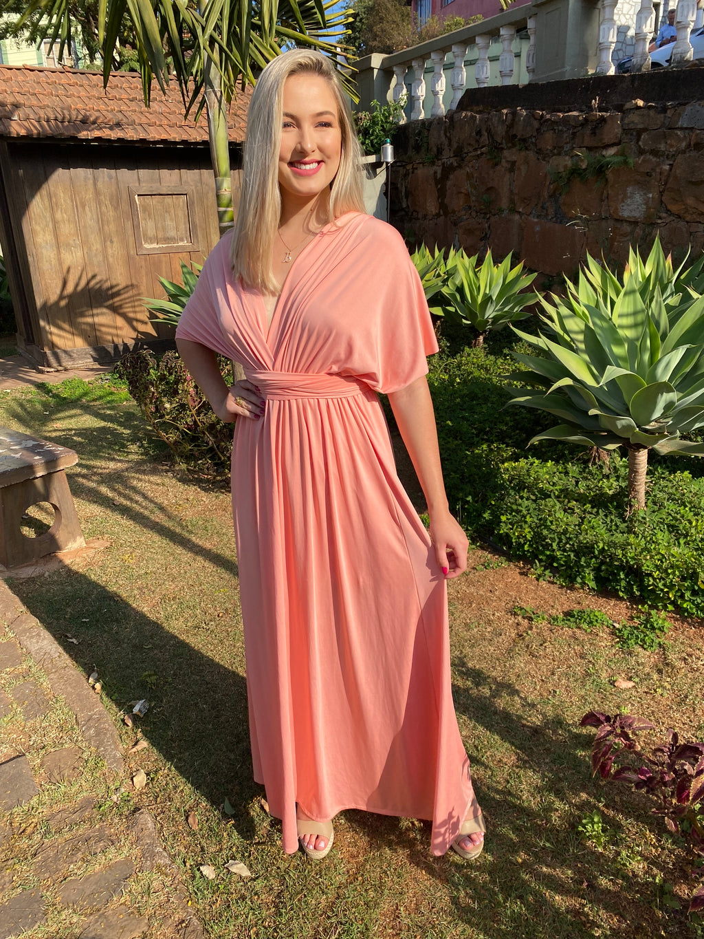 Vestido longo rosa rose madrinha multiformas 15 em 1