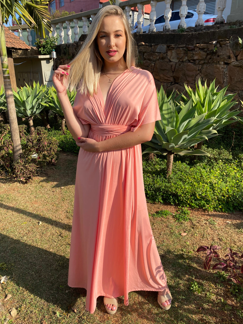 Vestido longo rosa rose madrinha multiformas 15 em 1