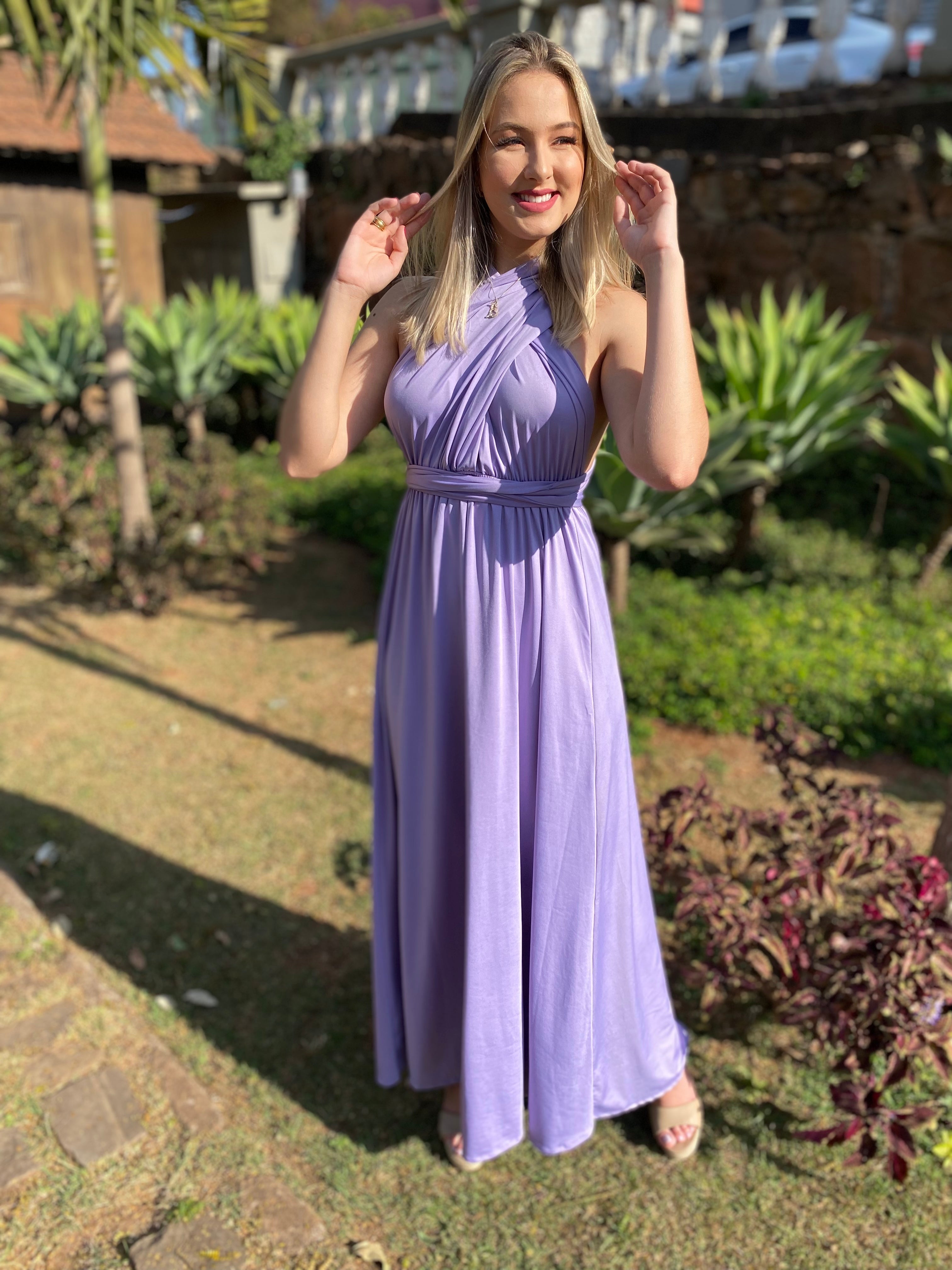 Vestido longo lavanda lilás madrinha multiformas 15 em 1