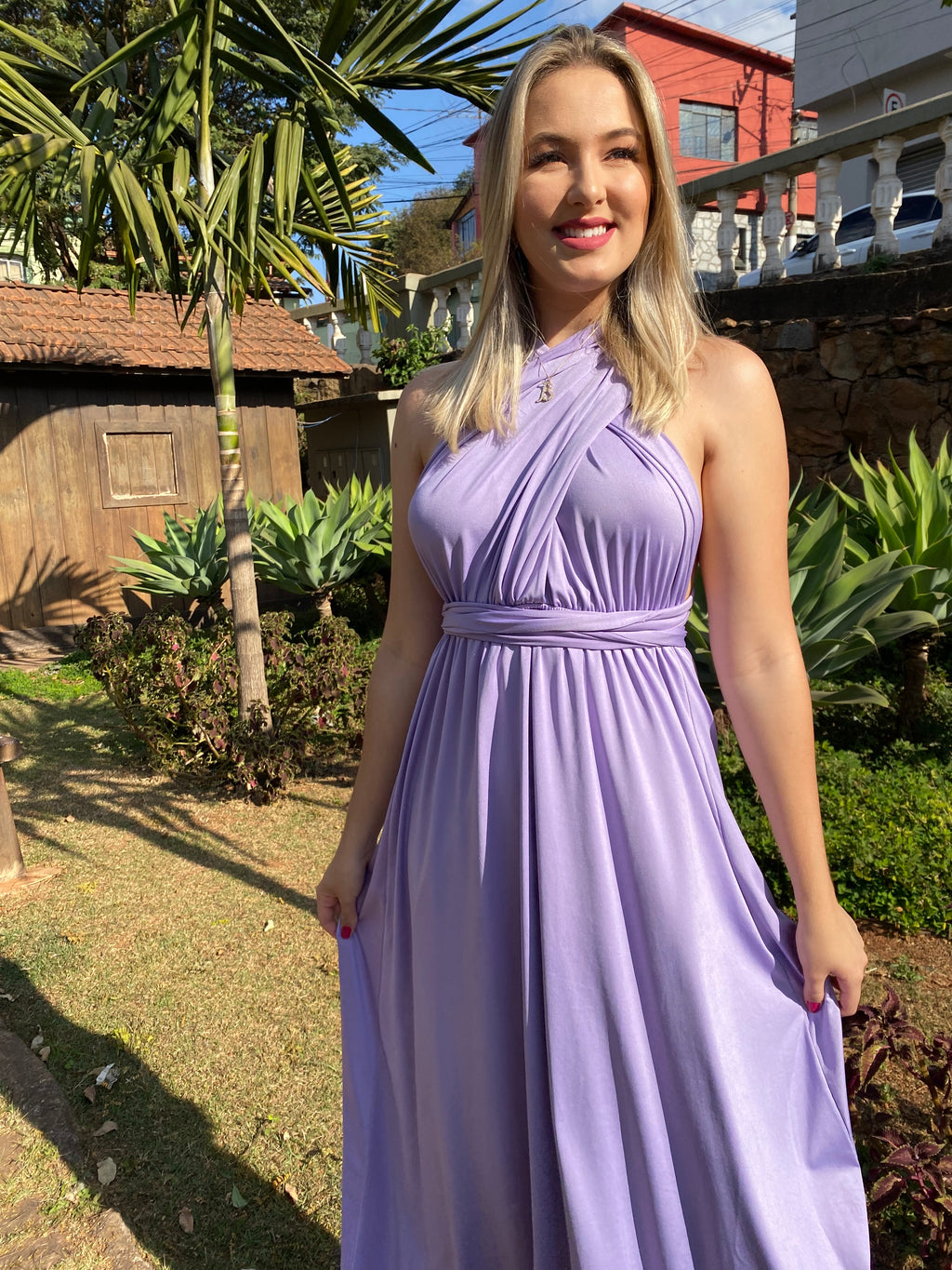 Vestido longo lavanda lilás madrinha multiformas 15 em 1