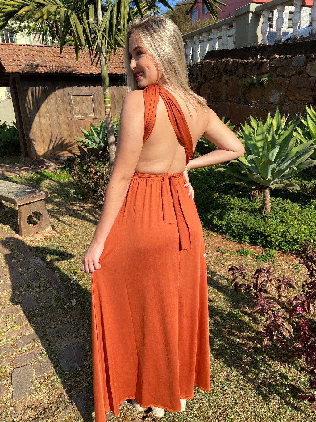Vestido longo 15 em 1 Terracota