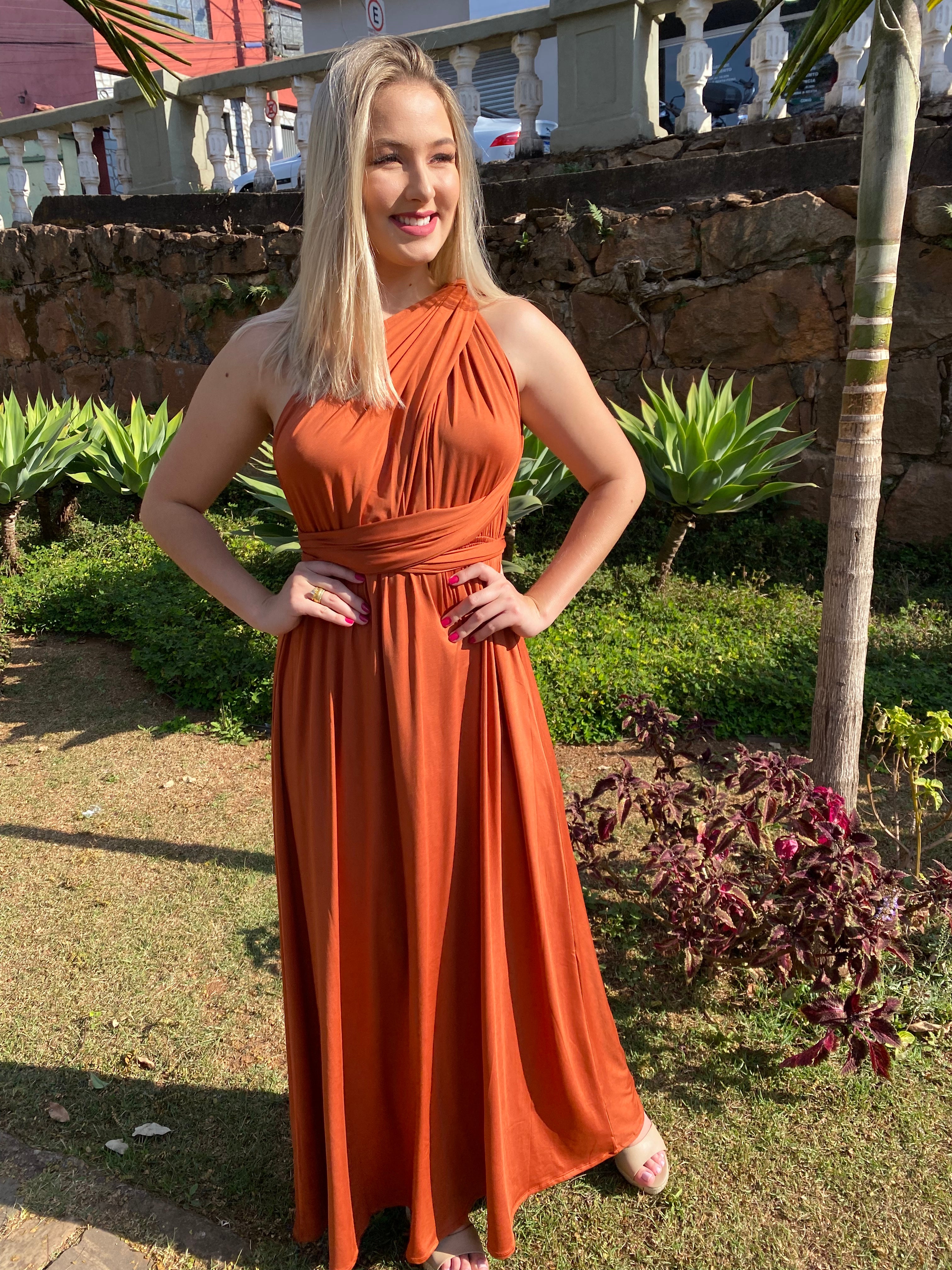 Vestido longo 15 em 1 Terracota