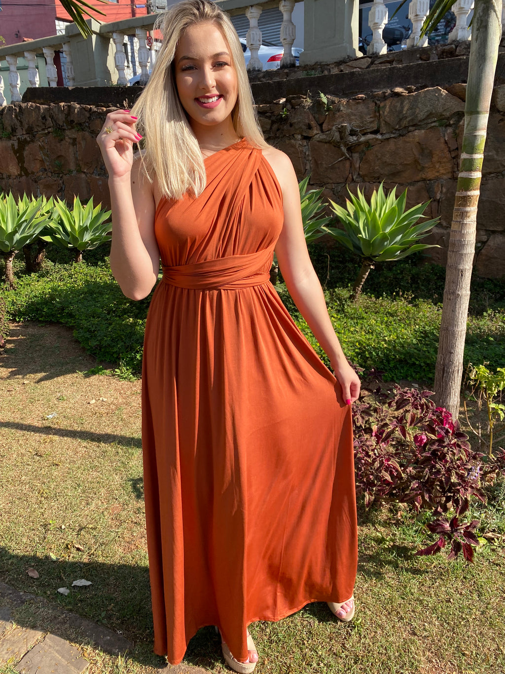 Vestido longo 15 em 1 Terracota