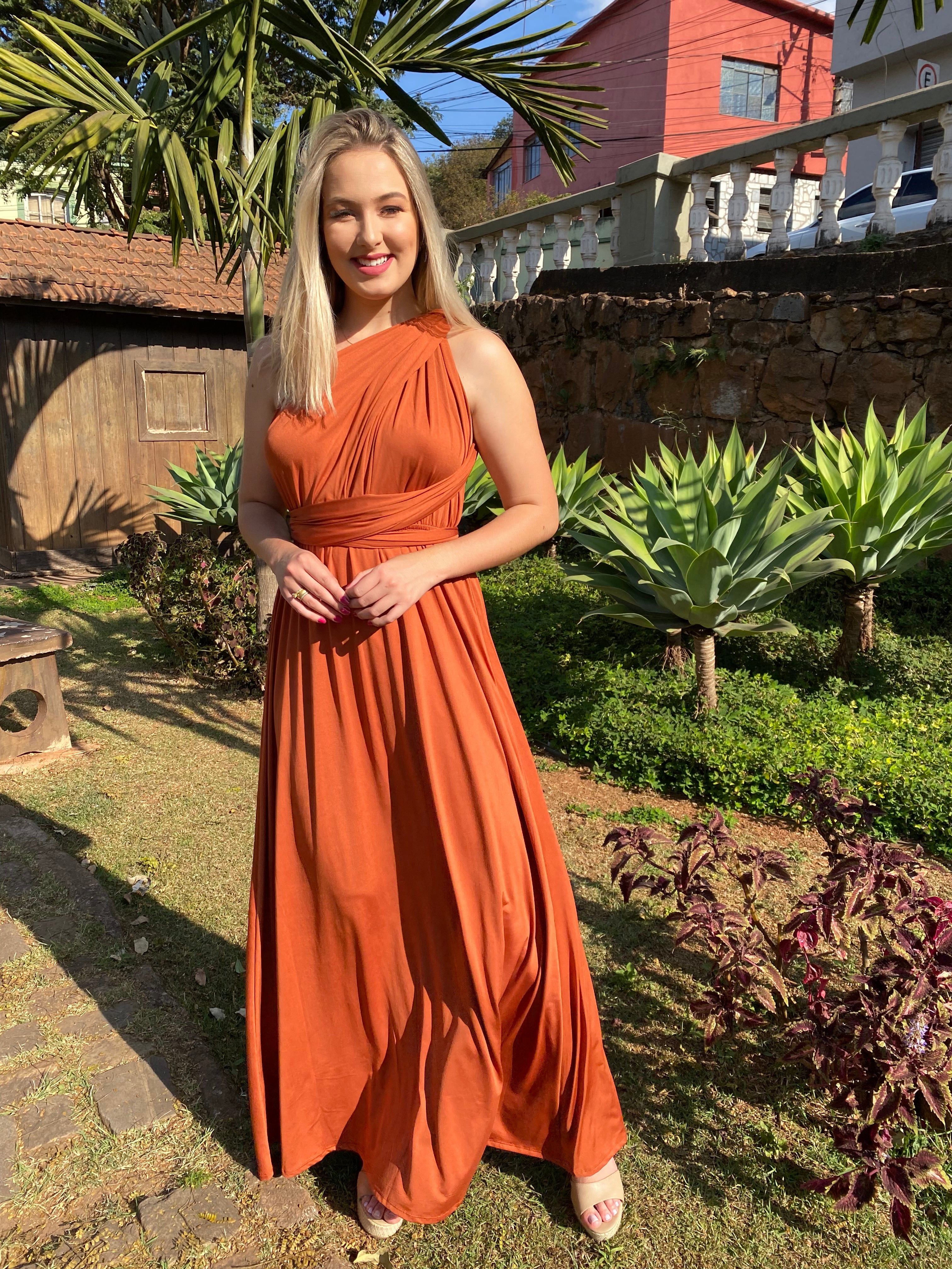 Vestido longo 15 em 1 Terracota