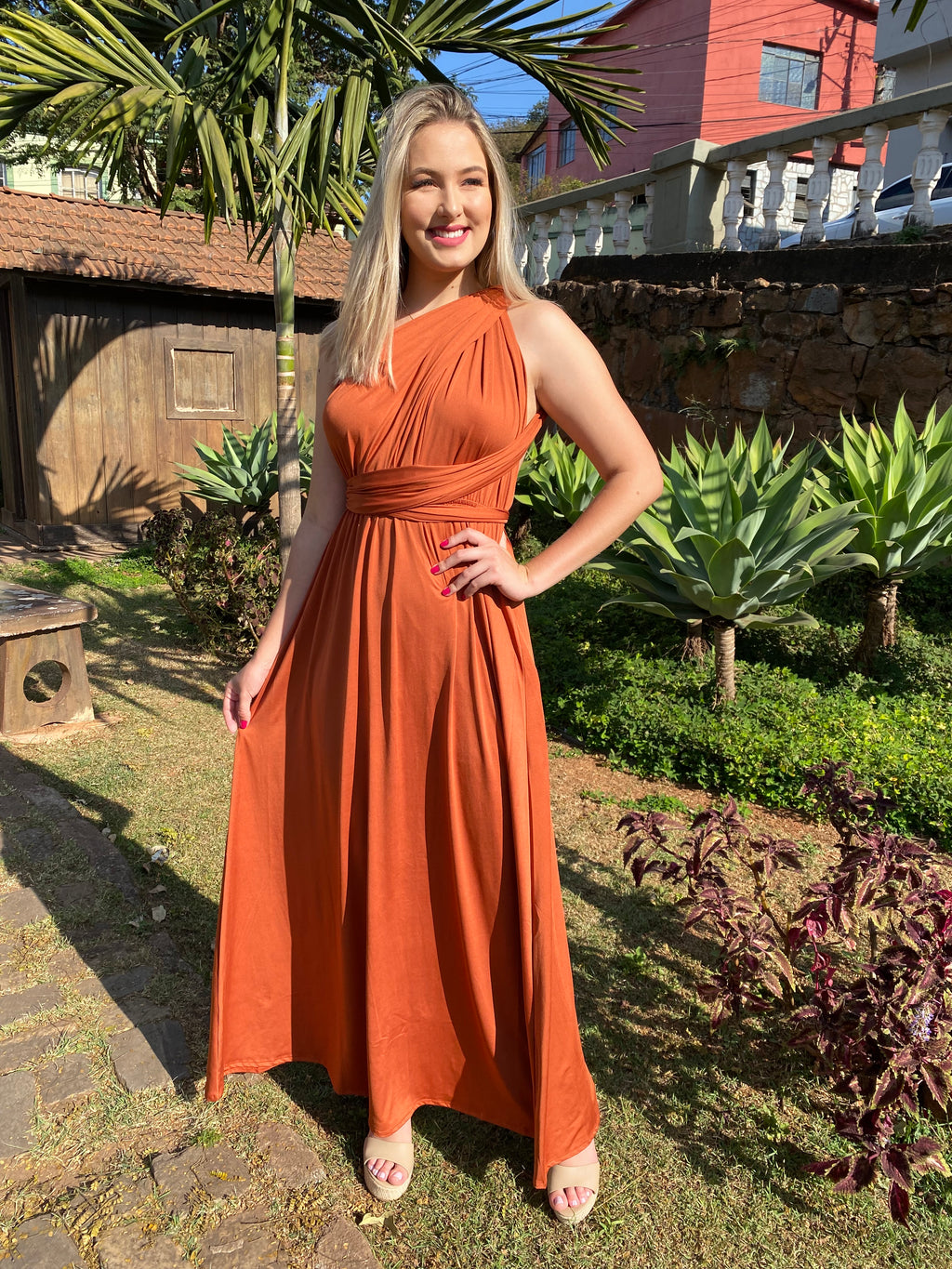 Vestido longo 15 em 1 Terracota