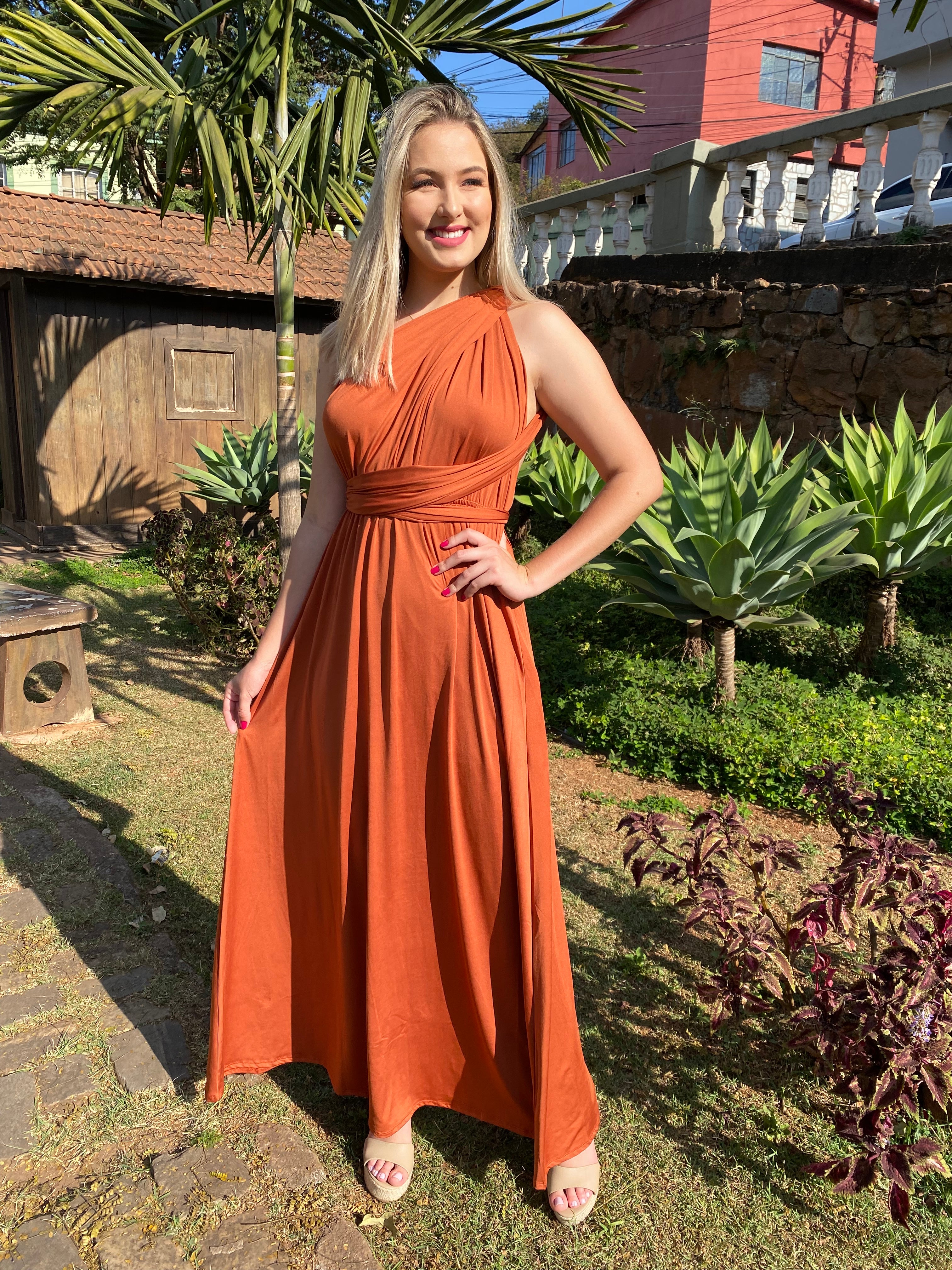 Vestido longo 15 em 1 Terracota