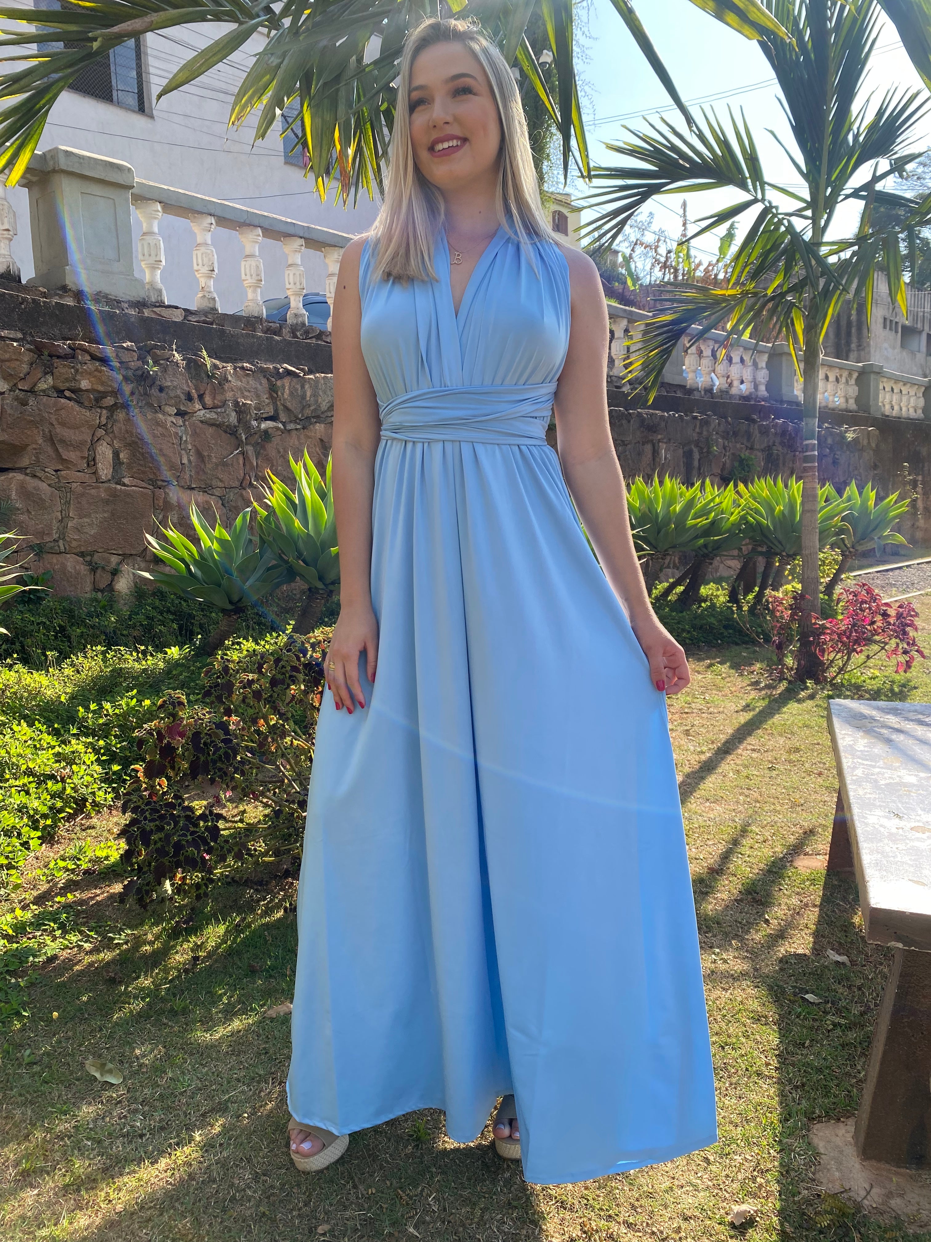 Vestido longo azul serenity madrinha multiformas 15 em 1
