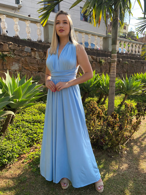 Vestido longo azul serenity madrinha multiformas 15 em 1