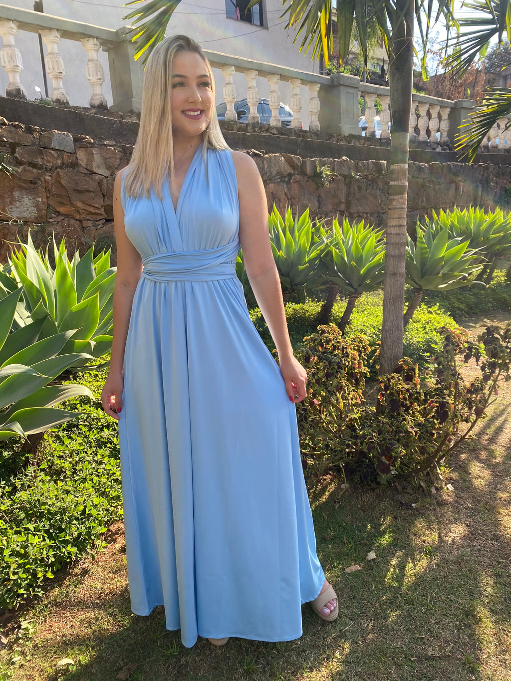 Vestido longo azul serenity madrinha multiformas 15 em 1